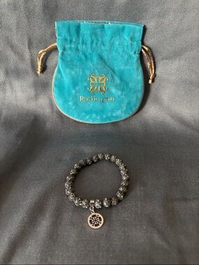 Rustic Cuff Black/Gray Sparkle Beaded Bracelet with Logo Disc